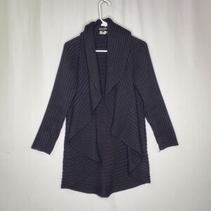 Angel Wool Blend Rib Knit Cardigan Women Small Black Scarf Drape Y2K Witch Fairy